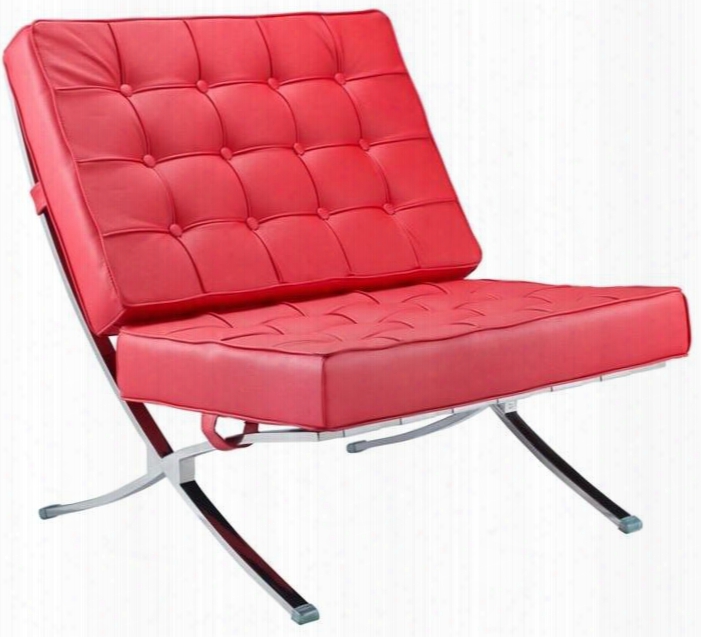 Fmi4000p-red Pavilion Chair With Italian Leather Stainless Steel Frame And Button Tufted Details In