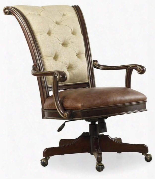 Grand Palais Series 5272-30220 47" Traditional-style Home Office Tilt Swivel Chair With Tufted Back Adjustable Height And Leather And Fabric Upholsery In