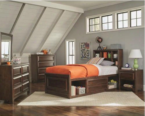 Greenough Collection 400820t4pc 4-piece Bedroom Set With Twin Bed Night Stand Dresser And Mirror In Maple Oak