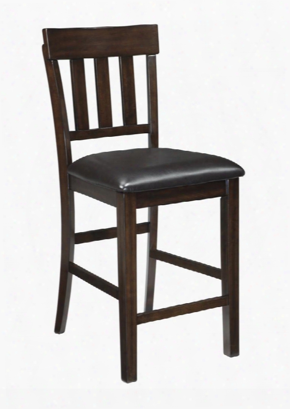 Haddigan D596-124 41" Upholstered Barstool With Faux Leather Upholstery Slat Back Design And Tapered