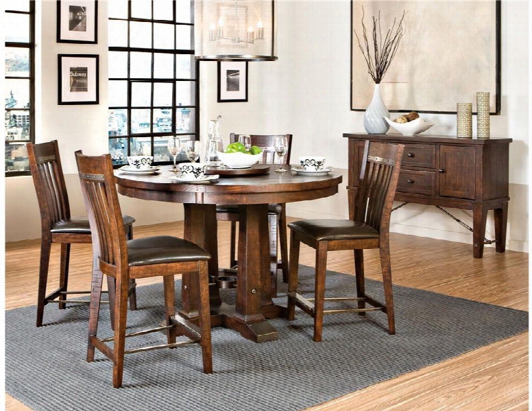Hayden Hy-ta-54546240g-rse-c 54" Dining Room Round Table And Server With Distressed Detailing In