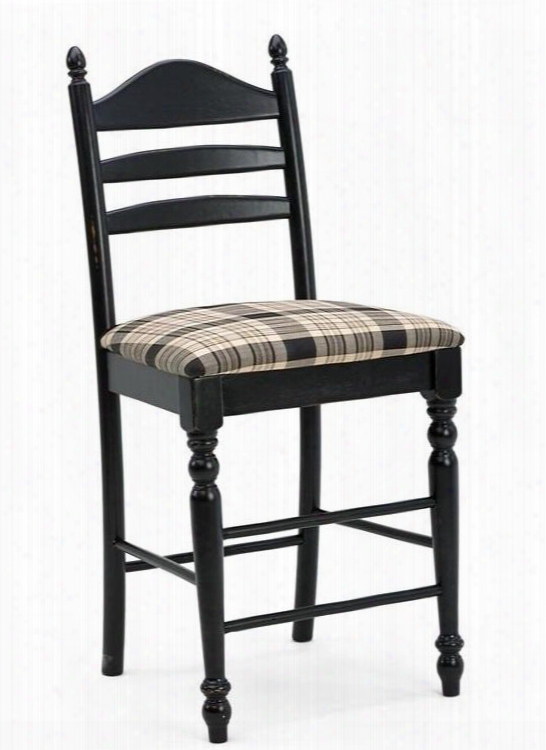 Hillside Village 43" Hv-bs-489c-blk-k24 Dining Room Ladder Back Counter Stool With Cushion Stretchers And Turned Legs In Black