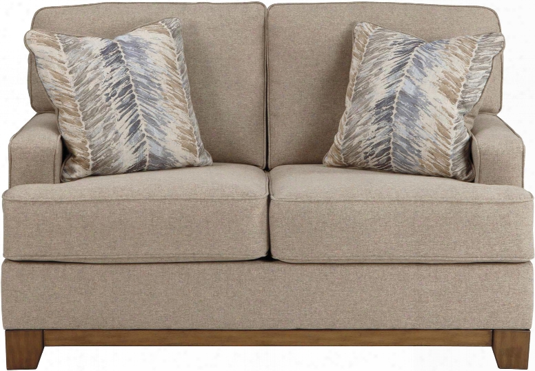 Hillsway 3410435 58" Stationary Fabric Loveseat With Set-back Track Arms Pillows Included And Loose Seat Cushions In Pebble