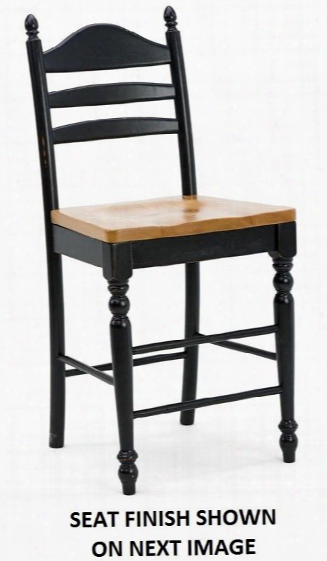 Hv-bs-489w-bto-k30 48" Dining Room Ladder Back Bar Stool With Turned Legs In Black/alder Finish And 1.25" Solid Knotty Alder Chair Seats In