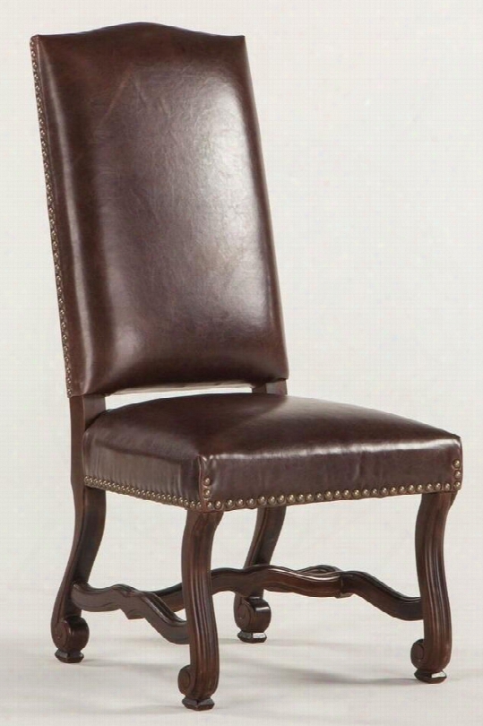 Isabella Zwia77dl 21" Dining Chair With Nail Head Trim Cabriole Legs Carved Stretchers And Leather Upholstery In Dark Brown Distressed