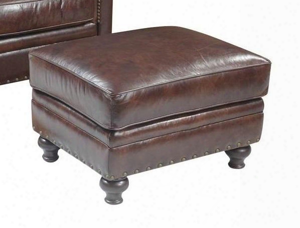 Isadora Series Cc423-ot-086 28" Traditional-style Living Room Vineyard Ottoman With Turned Legs Piped Stitching And Leather Upholstery In