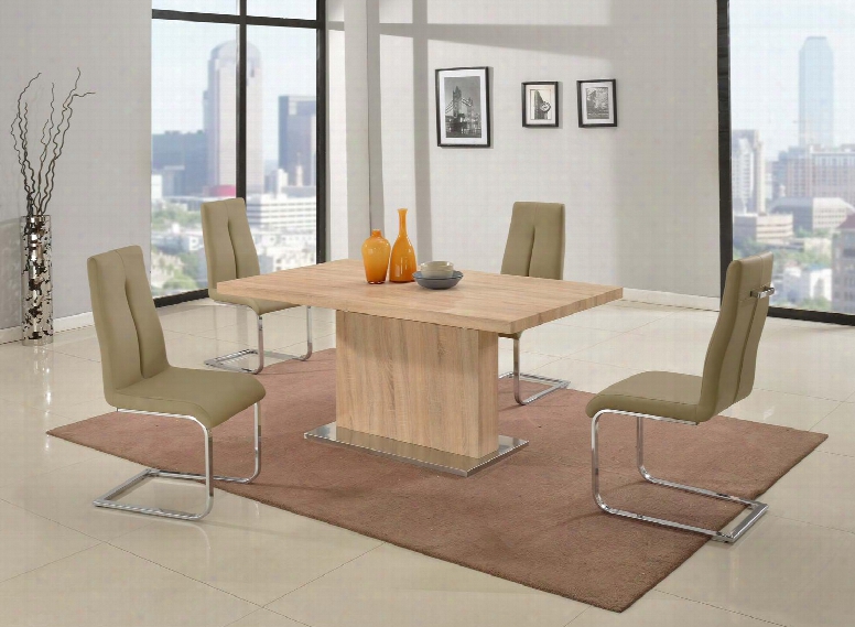 Jacquelin-5pc Jacquelin Dining 5 Piece Set - Light Oak/3d Paper Butterfly Extension Dining Table With 4 Taupe Pu Cantilever Chairs With Back