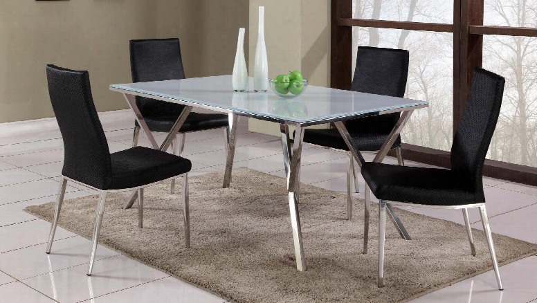 Jade-jamila-5pc Jade Dining 5 Piece Set - Super White Starphire Glass Dining Table With 4 Black High Contour Back Side