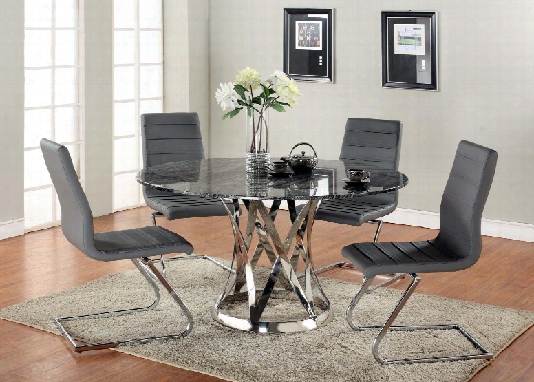 Janet-5 Pcs Janet Dining 5 Piece Set - Gray/marble Ancient Wood Grain Marble Top Dining Table And 4 Grey High Back Brewer Style Side