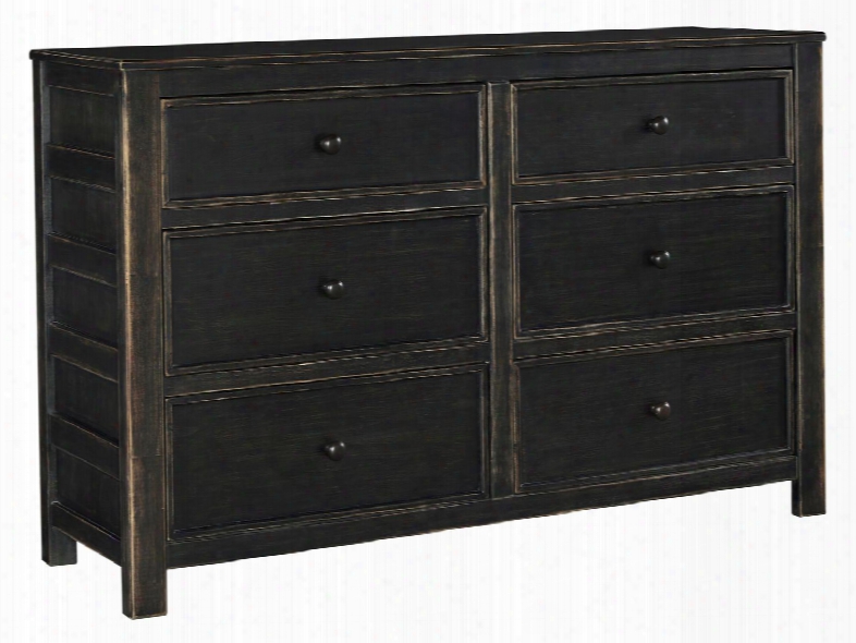 Jaysom Collection B521-21 56" 6-drawer Youth Dresser With Lined Top Drawers Distressed Rubbed On Finish And Ball Bearing Side Glides In