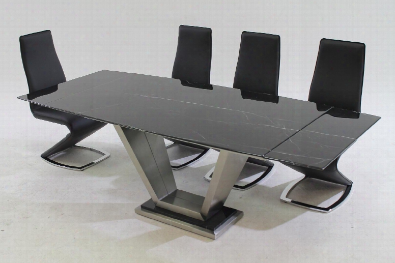 Jessy-tara-blk Jessy Dining Jessy/tarra 5pc - Black Marquis Solid Mrble Dining Table With 4 Black Pu "z" Style Side