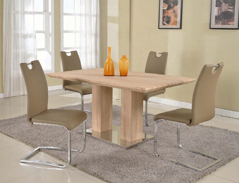 Josephine-5 Pc Josephine Collection 5 Piece Set - Light Oak Contemporary Dining Table With 4 Taupe U Cantilever Upl Handle Back Side