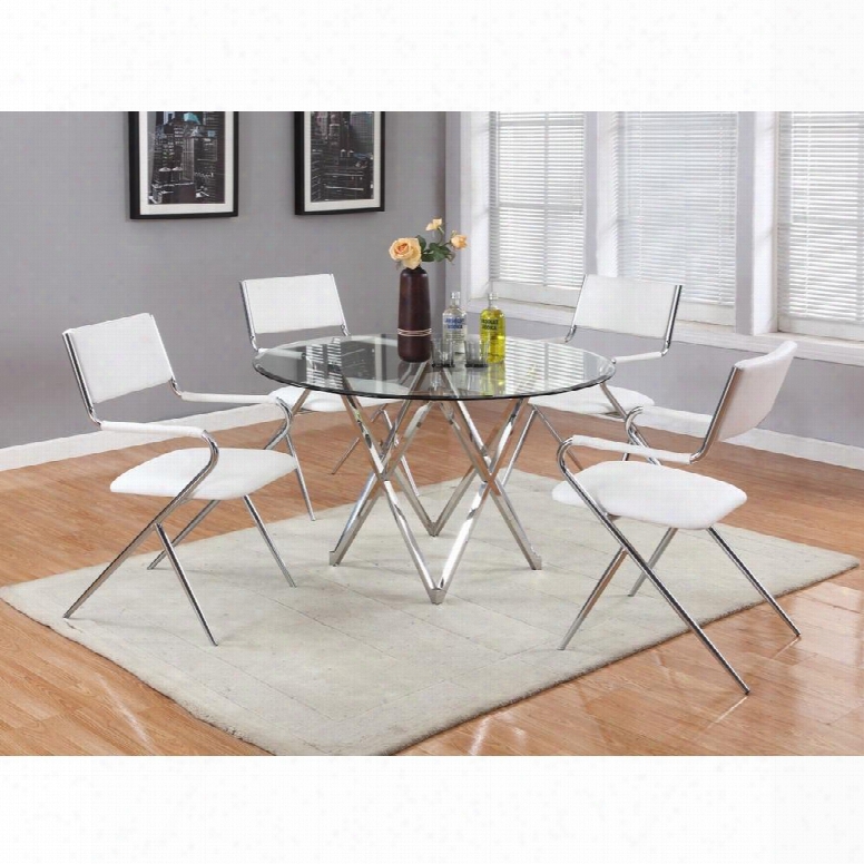 Joyce-5pc Joyce Dining 5 Piece Set - Painted Grey Block-color Gloss Wood Dining Table And 4 White Pu Director Side