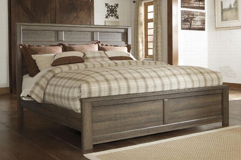 Juararo B251-56/58/94 California King Size Panel Bed With Replicated Oak Grain Details Vintage Aged Rough Sawn Finish And Raised Panel Details In Dark