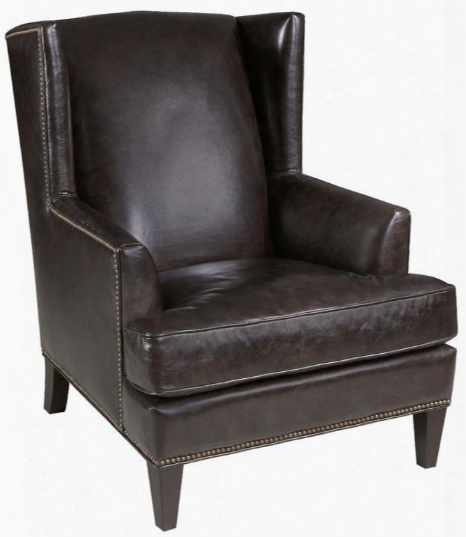 Kairos Series Cc875-01-088 41" Traditional-style Living Room Cocoa Club Chair With Wing Back Nail Head Accents And Leather Upholstery In Dark