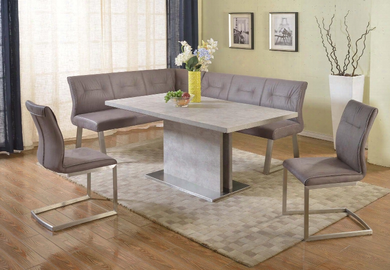 Kalinda-2pc Kalinda Dining Nook Set - Bufferfly Extension Laminated Grey Dining Table With Grey Fabric Tufted Back Reversible