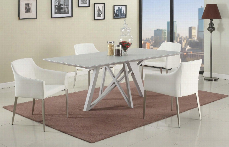 Katie-5pc-wht Katie Dining 5 Piece Set - Wood Painted Grey Glass Dining Table Top And 4 White Accent Side