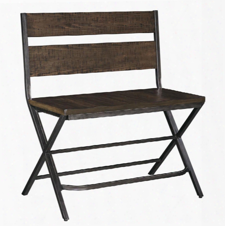 Kavara D469-323 24" High Double Barstool With Reclaimed Wood Look Metal Base And Slat Back Design In Medium