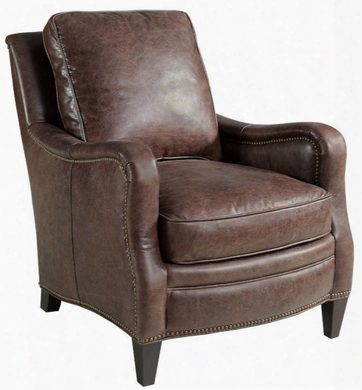 La Pedrera Series Cc872-01-087 38" Traditional-style Living Room Pasaje Club Chair With Piped Stitching Tapered Legs And Leather Upholstery In Medium