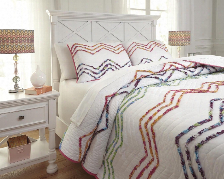 Lacentera Q769003f 3 Pc Full Size Quilt Set Includes 1 Quilt And 2 Standard Shams Machine Washable With Zig Zag Design Cotton Material In Multi