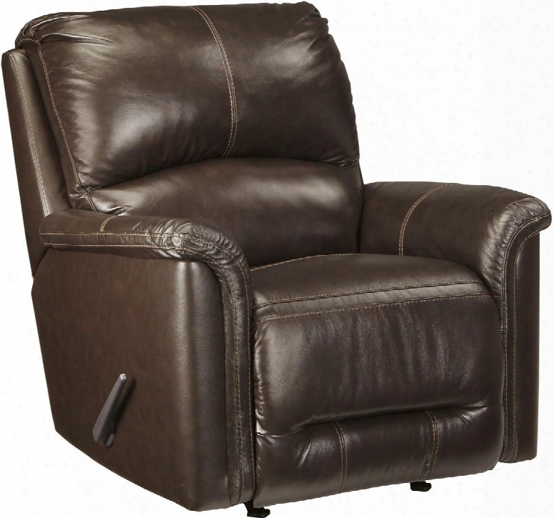 Lacotter 8660025 37" Rocker Recliner With Jumbo Stitching Metal Frame Split Back Cushion And Top-grain Leather Upholstery In Chocolate