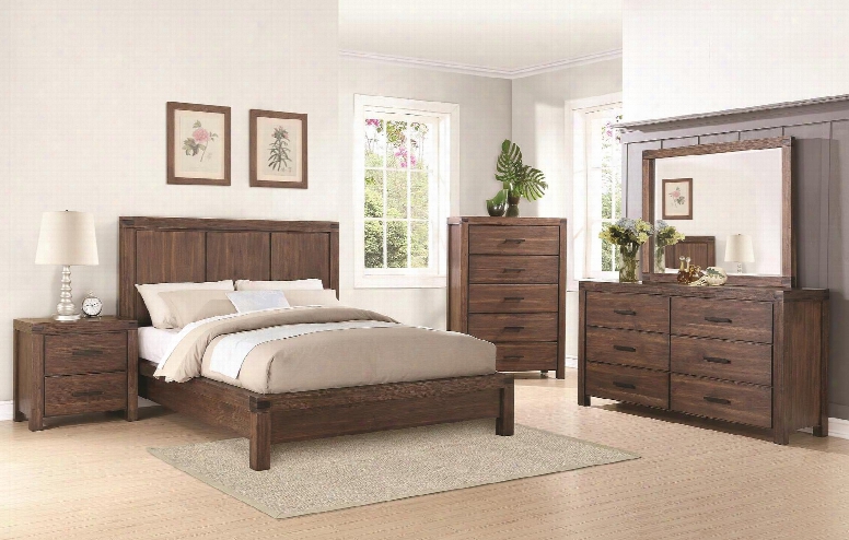 Lancashire 204111keset 5 Pc Bedroom Set With King Bed + Nightstand + Dresser + Mirror + Chest In Wire Brushed Cinnamon