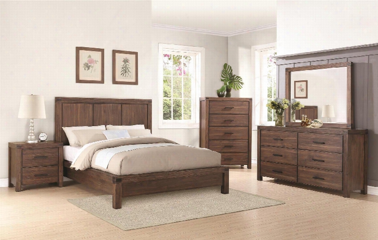 Lancashire Collection 204111kw4pc 4-piece Bedroom Set With California King Platform Bed Night Stnd Dresser And Mirror In Wire Brushed Cinnamon