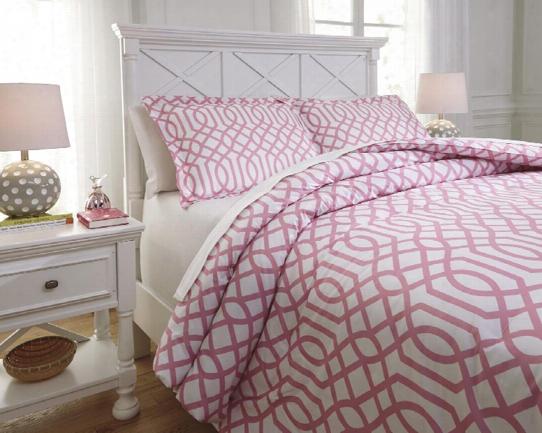 Llomis Q758013f 3 Pc Full Size Comforter Set Includes 1 Comforter And 2 Standard  Shams With Geometric Design And 200 Thread Count Cotton Material In Pink