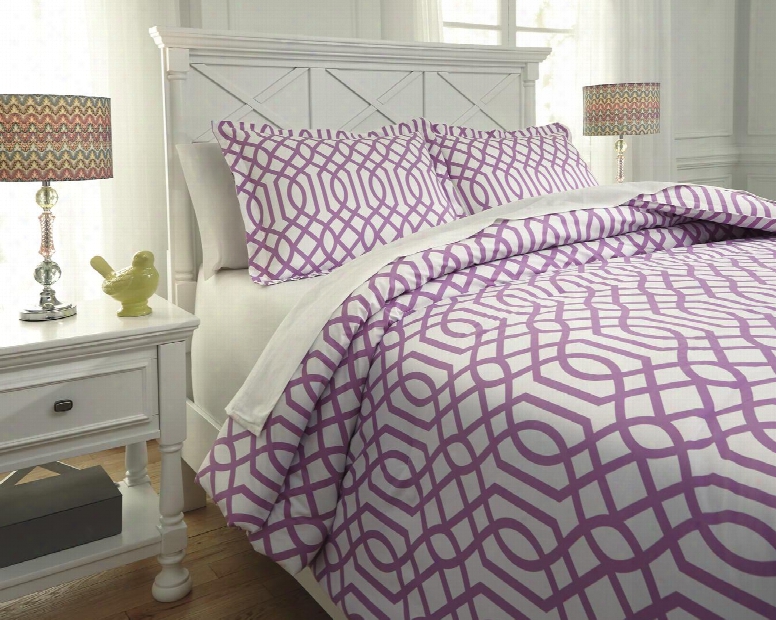 Loomis Q758023f 3 Pc Full Size Comforter Set Includes 1 Comforter And 2 Standard Shams With Geometric Design And 200 Thread Count Cotton Material In Lavender