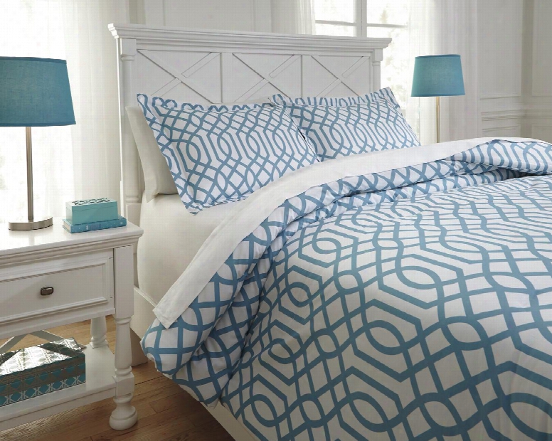 Loomis Q758033f 3 Pc Full Size Comforter Set Includes 1 Comforter And 2 Standard Shams With Geometric Design And 200 Thread Ocunt Cotton Material In Aqua