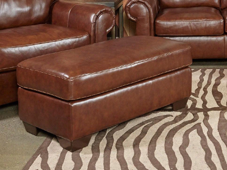 Lugoro 5060214 44" Wide Ottoman With Jumbo Stitching Details Tir-block Feet And Leather Match Upholstery In Saddle