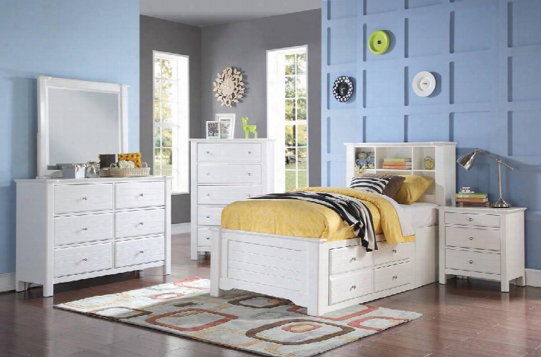 Mallowsea 30415fset 5 Pc Bedroom Set With Full Size Bed + Dresser + Mirror + Chest + Nightstand In White