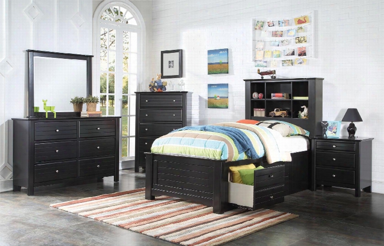 Mallowsea Collection 30385fset 5 Pc Bedroom Set With Full Size Bed + Dresser + Mirror + Chest + Nightstand In Black