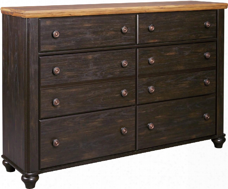 Maxington B220-31 62" 6-drawer Dresser With Replicated Dry Cherry Top Worn Through Paint Details And Turned Bun Feet In