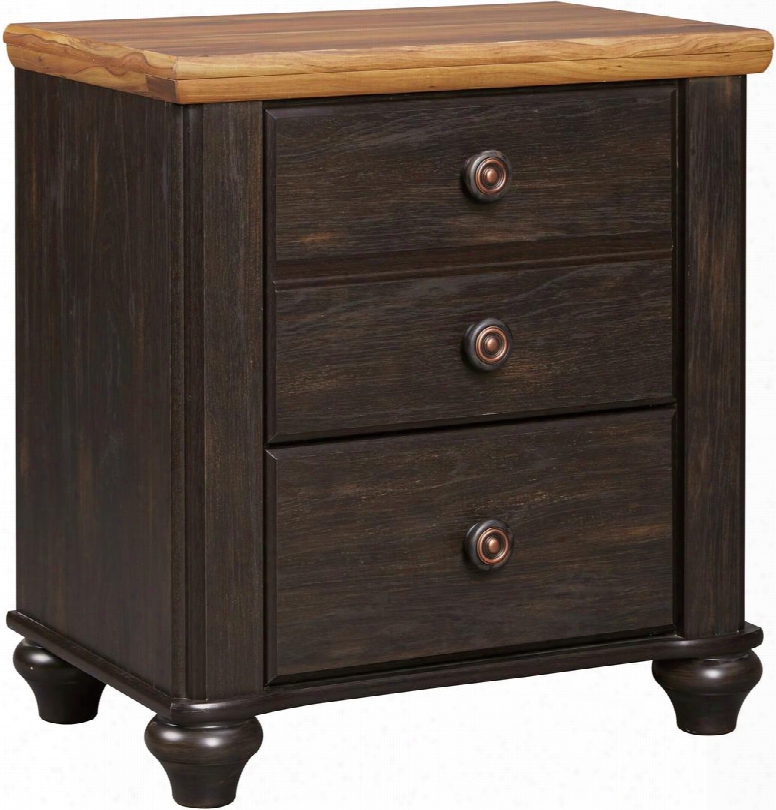 Maxington B220-92 24" 2-drawer Nightstand With Dual Usb Port Worn Through Paint Details And Turned Bun Feet In