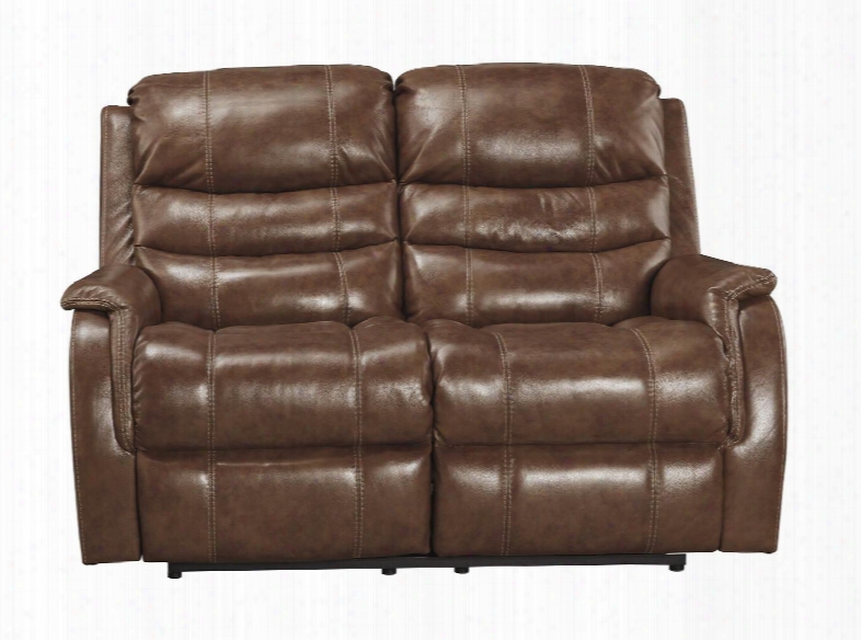 Metcalf Collection 5090314 60" Leather Match Power Reclining Loveseat With Adjustable Headrest Jumbo Stitching And Split Back Design In Nutmeg