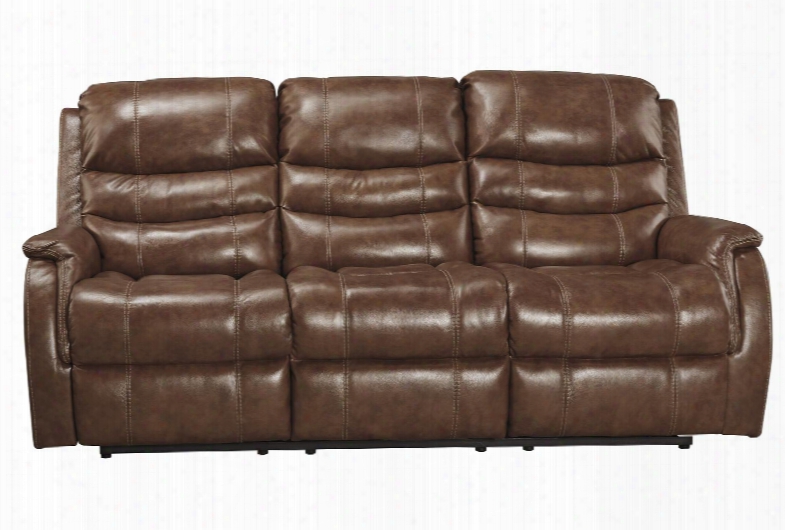 Metcalf Collection 5090315 82" Leather Match Power Reclining Sofa With Adjustable Headrest Jumbo Stitching  And Split Back Design In Nutmeg