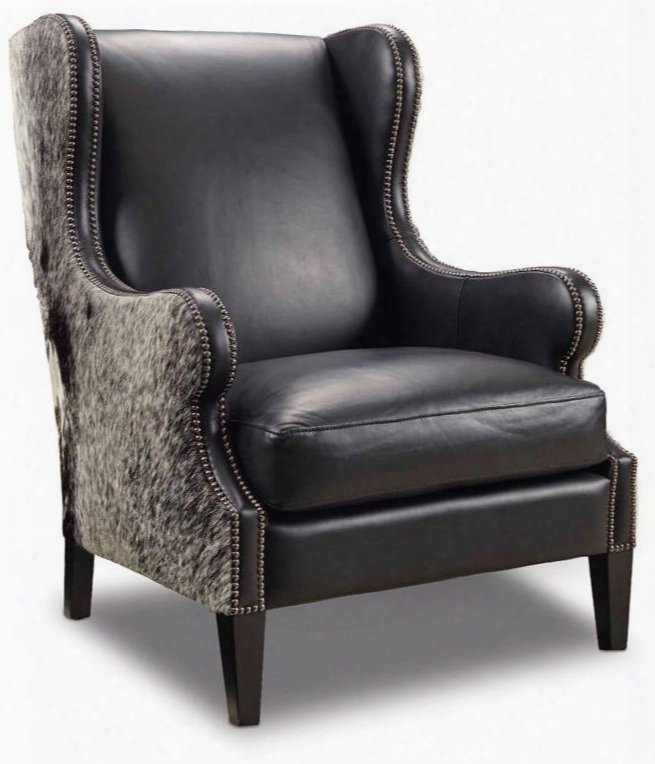 Milestone Series Cc415-099 44" Traditional-style Living Room Coal And Salt & Pepper Hoh Club Chair With Wing Back Tapered Legs And Leather Upholstery In