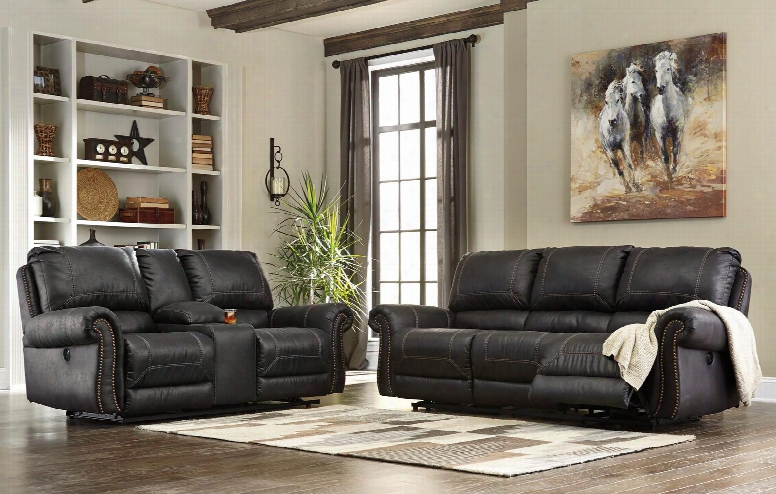 Milhaven 6330387sl 2 Pc Living Room Set With Reclining Power Sofa + Reclining Power Loveseat In Black