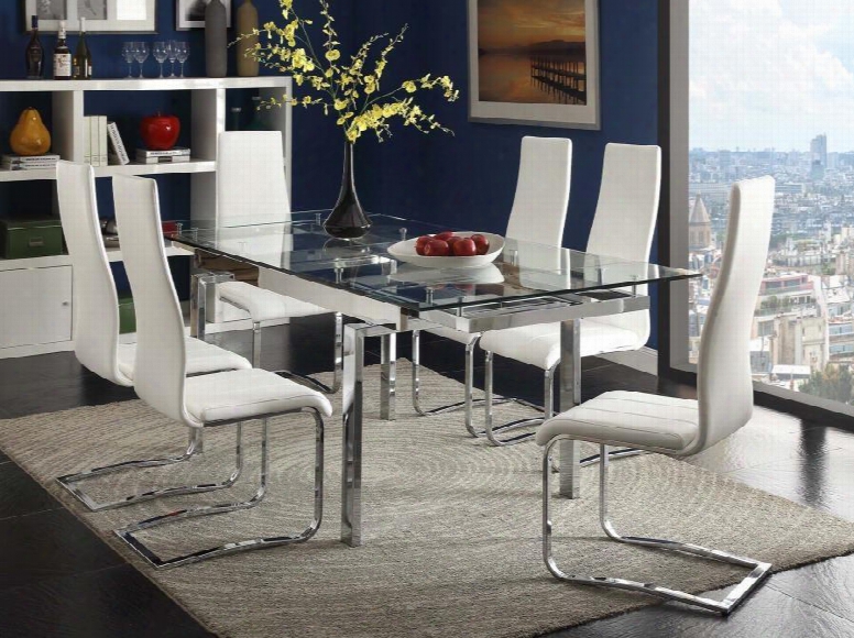 Modern Dining 1062815pc2 5-piece Dining Room Set With Contemporary Glass Dining Table And 4 Dining Chairs In