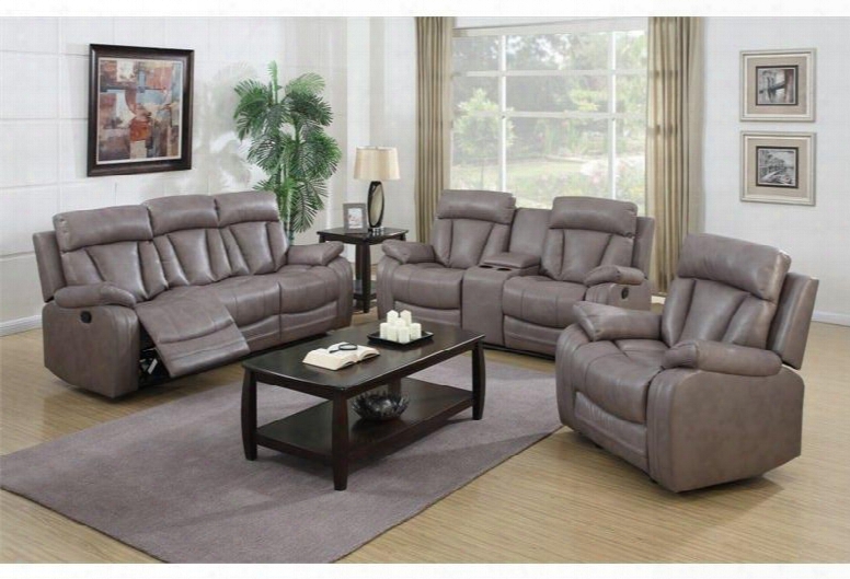 Modesto-3pc Modesto 3 Piece Set - Grey Reclining Leather Air Sofa (2 Recliners) Reclining Leather Air Love Seat And Reclining Leather Air