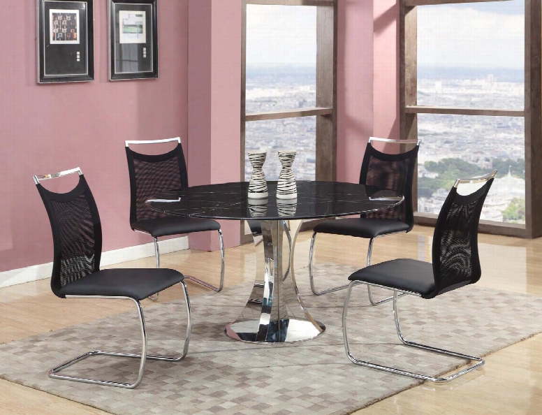 Nadine-5pc-blk Nadine Dining 5 Piece Set - Natural Marble-black Marquina Dining Table With 4 Black Meshed Back Cantilever Side