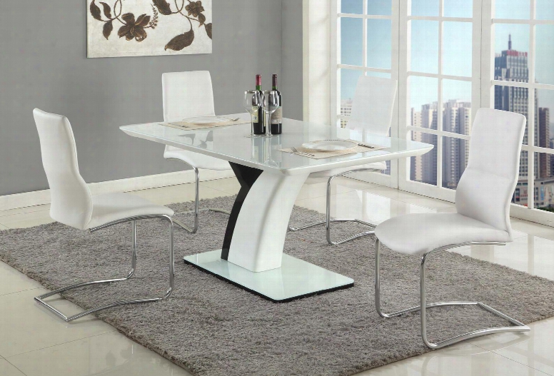 Natasha-piper-5pc Natasha Dining 5 Piece Set - 5mm Starphire Glass With Wood Dining Table And 4 White Cantilever Curved Back Side