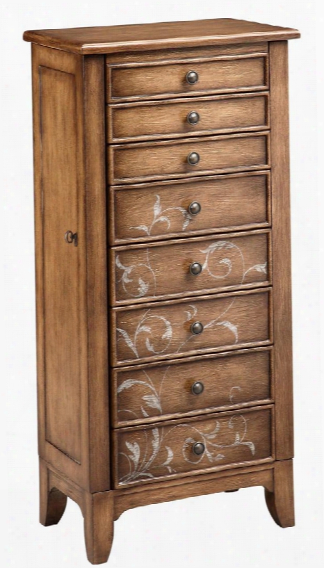 Newell 12823 20" 7-drawer Chest With 2 Doors Interior Hooks Vine Motif And Hand Painted In Wood-tone