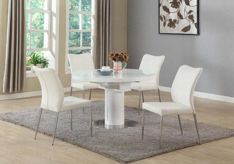 Nora-5pc-wht Nora Dining Nora White 5 Piece Set With Round Wooden Dining Table And 4 White Curvy Back Side