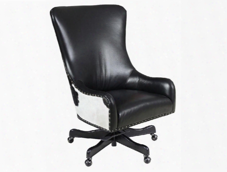 Nouveau Series Ec420-099 45" Traditional-style Black Home Office Executive Swivel Tilt Chair With Black And White Hoh Casters And Leather Upholstery In