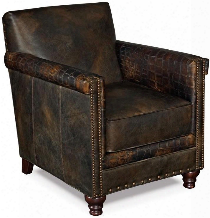 Old Saddle Series Cc719-01-0899 34" Traditional-style Living Room Fudge/crocodile Leather Club Chair With Turned Legs Nail Head Accents And Leather Upholstery