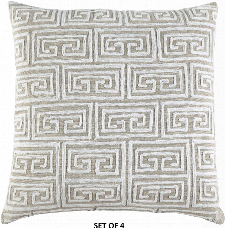 Paloman A1000654 Set Of Four 22" X 22" Traditional Pillow Covers In Natural With A Graphical Greek Key