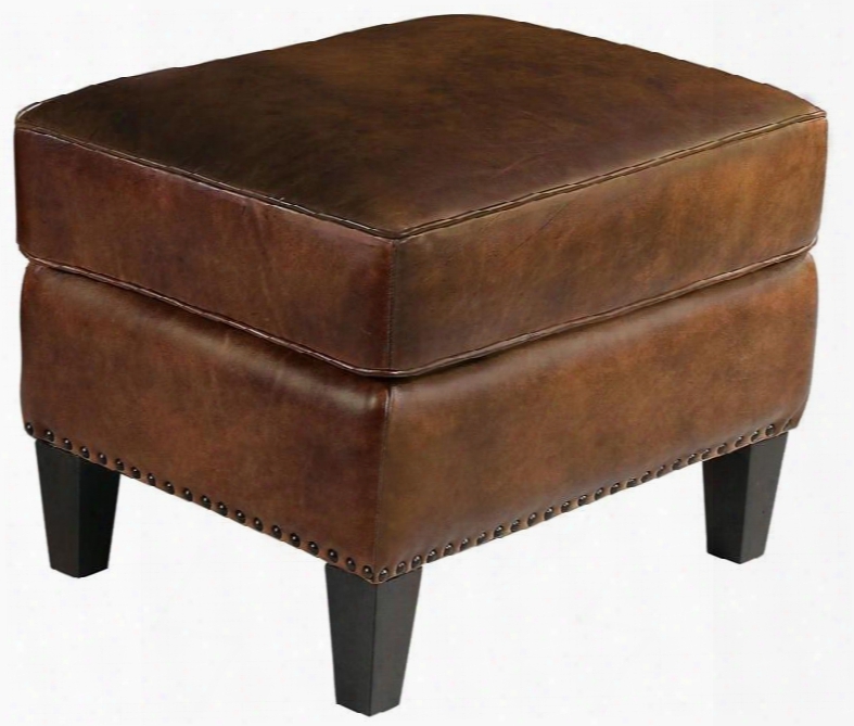 Parthenon Series C301-ot-085 26" Traditional-style Living Room Temple Ottoman With Tapered Legs Piped Stitching And Leather Upholstery In