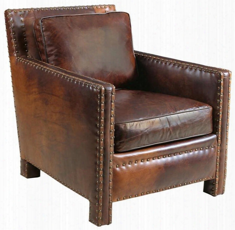 Parthenon Series Cc880-087 33&qut; Traditional-style Living Room Temple-87 Club Chair With Nail Head Accents Cushion Back And Leather Upholstery In